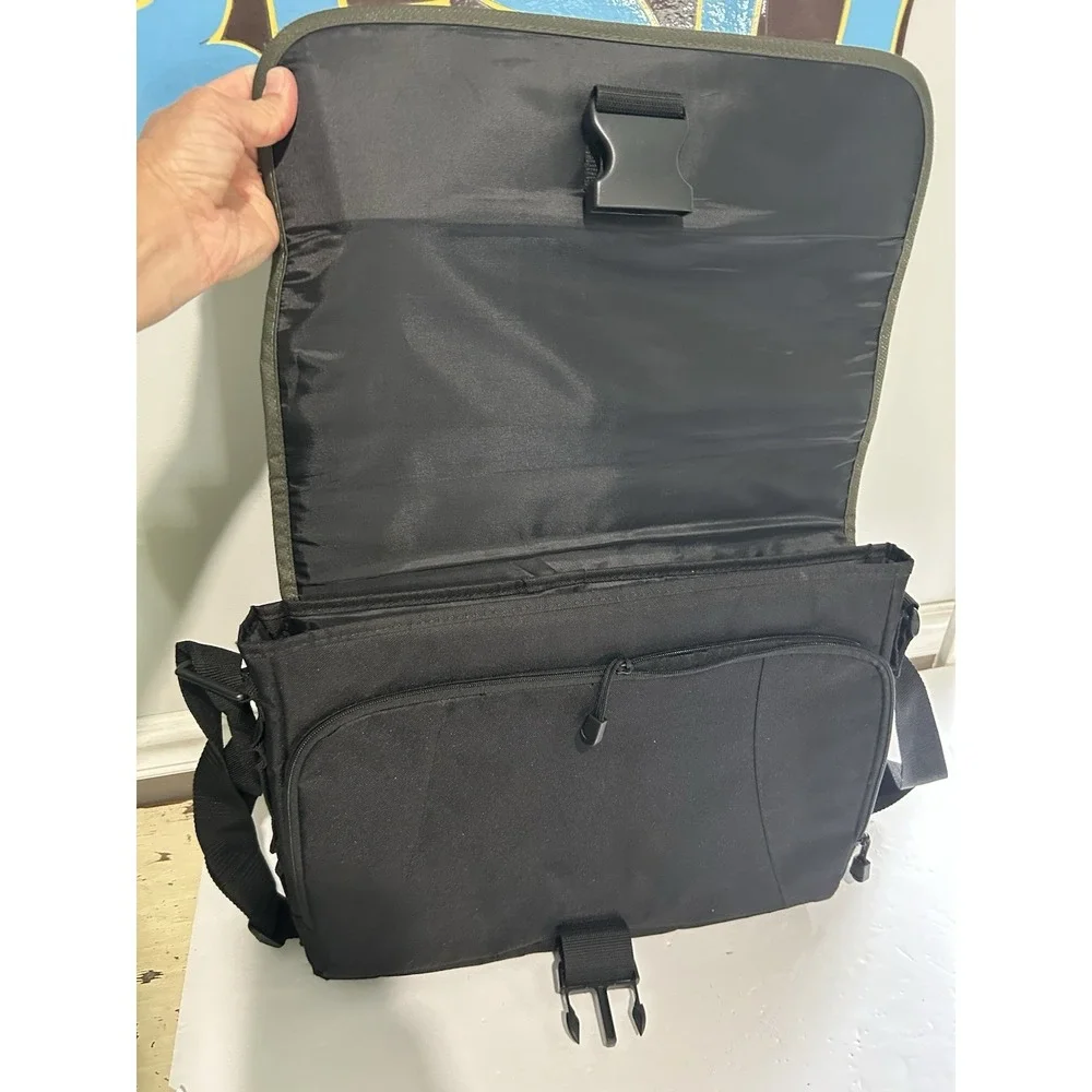 Lenovo Laptop Messenger Bag Black Olive Green Shoulder Strap Briefcase 17x12x3